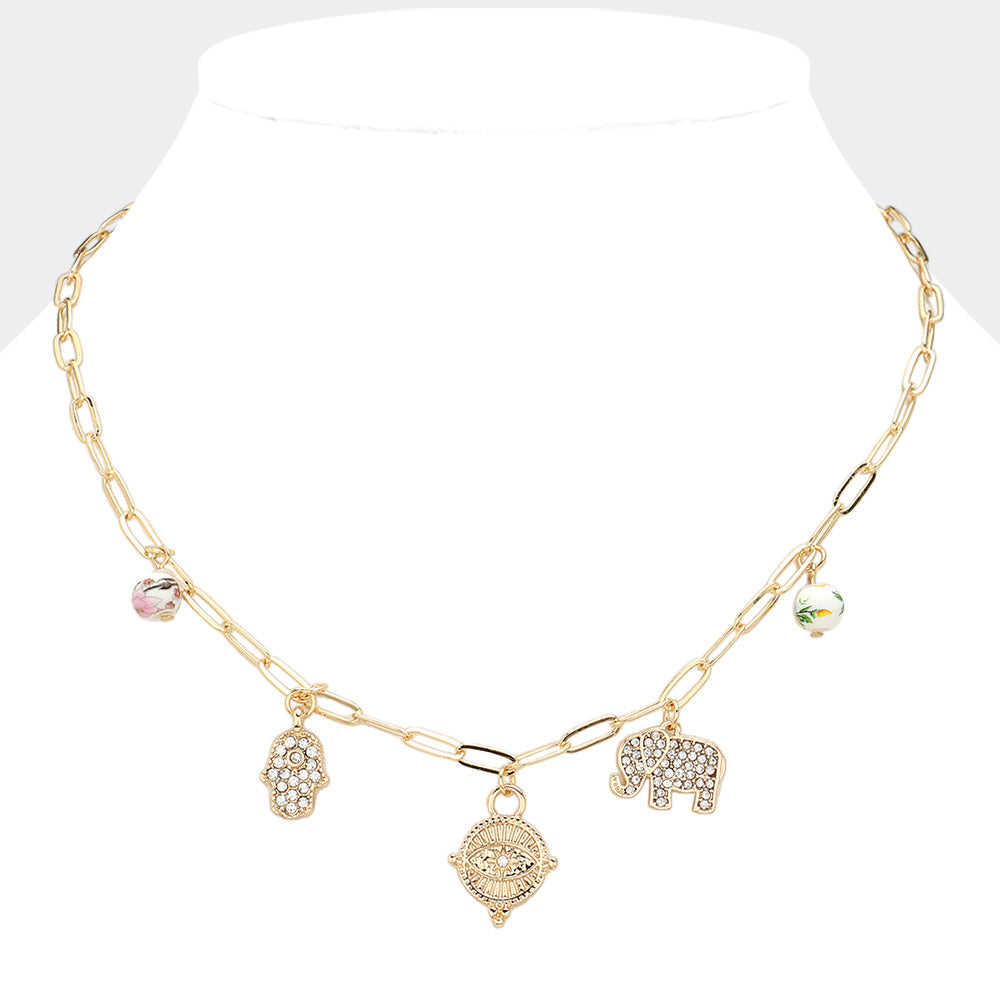 Eye Hamsa Hand Elephant charm Necklace- Polly