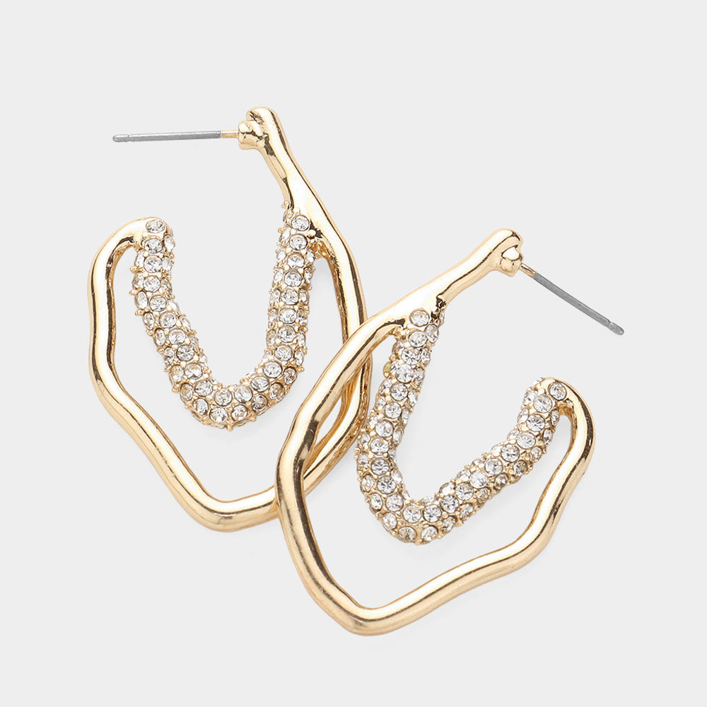 Stone Paved Hoop Earrings-Louisa