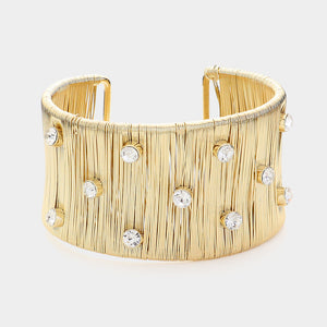 Crystal Embellished Metal Cuff Bracelet-Marcella